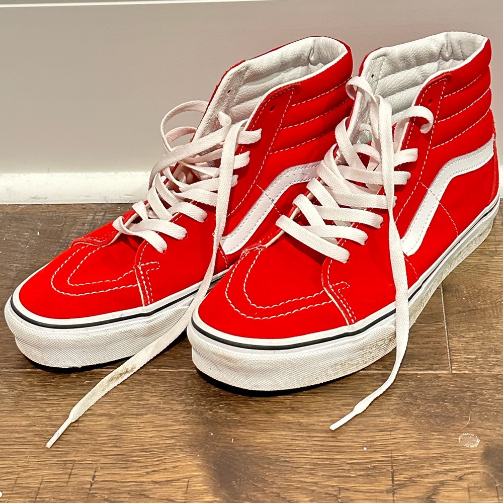 Red Vans high tops. Size 8.5.